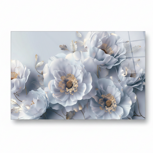 Fiori Bianchi 3D Quadro in Vetro Temperato