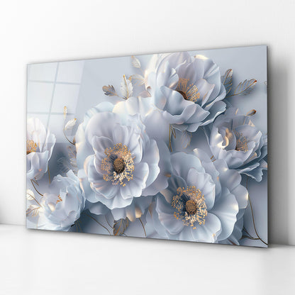 3D White Flowers Glass Wall Art
