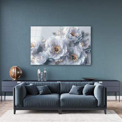 3D White Flowers Glass Wall Art