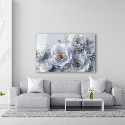 3D White Flowers Glass Wall Art
