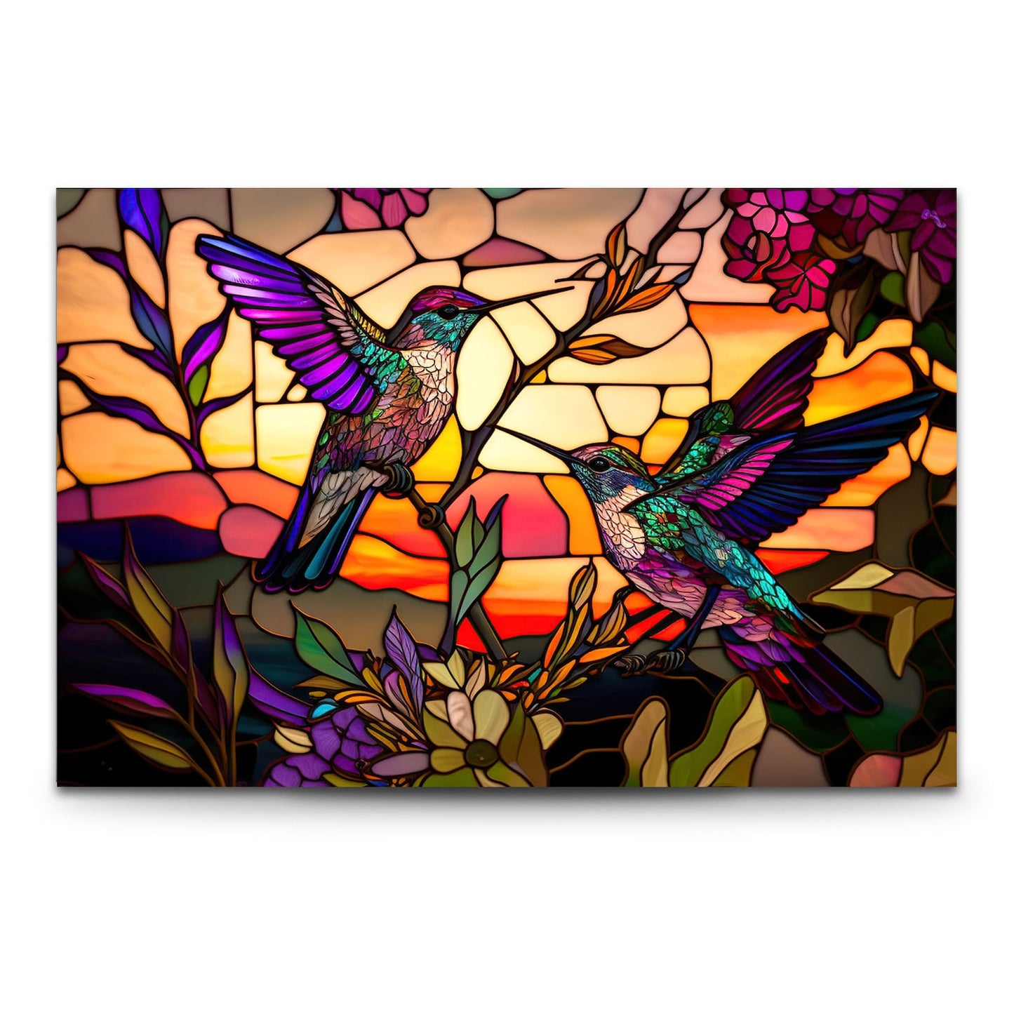 Multicolour Hummingbird Glass Wall Art