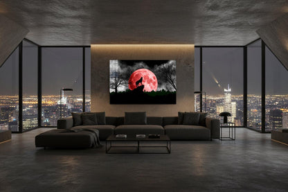 Wolf and Moon Glass Wall Art