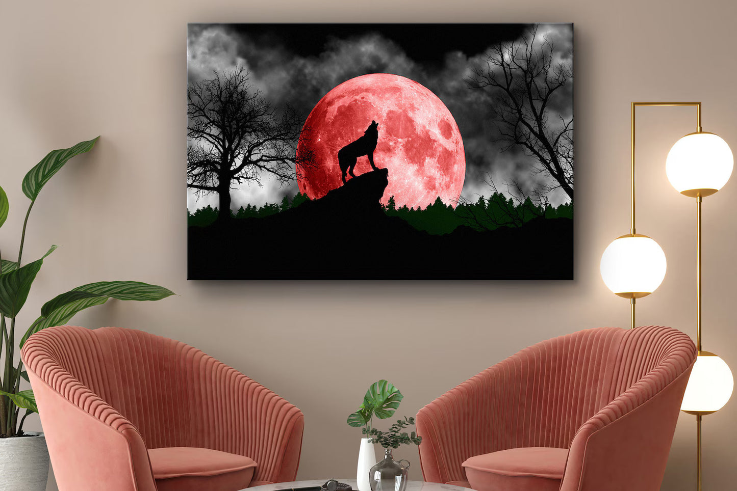 Wolf and Moon Glass Wall Art