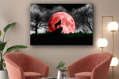 Wolf and Moon Glass Wall Art