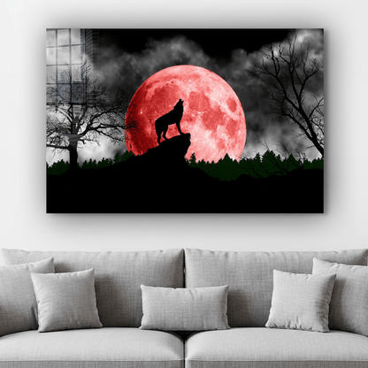 Wolf and Moon Glass Wall Art