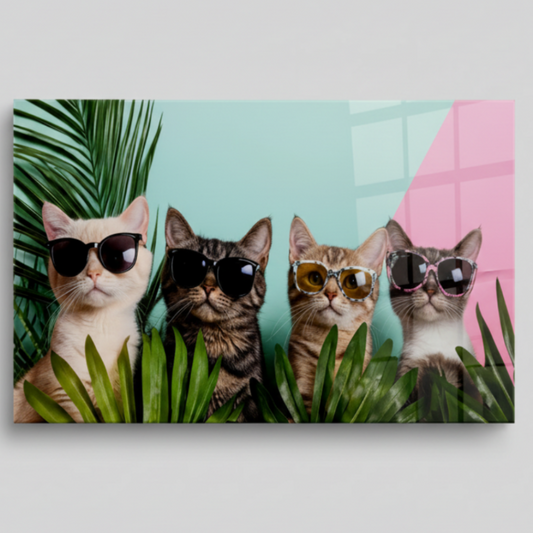 Chats Stylés Tableau en Verre Trempé