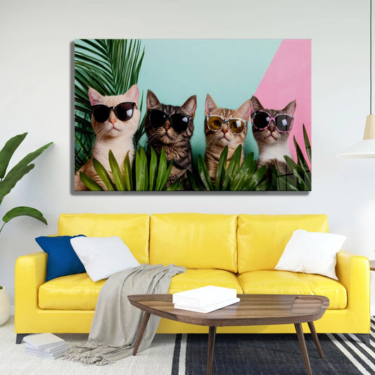 Chats Stylés Tableau en Verre Trempé
