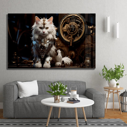 Futuristic Cat Glass Wall Art