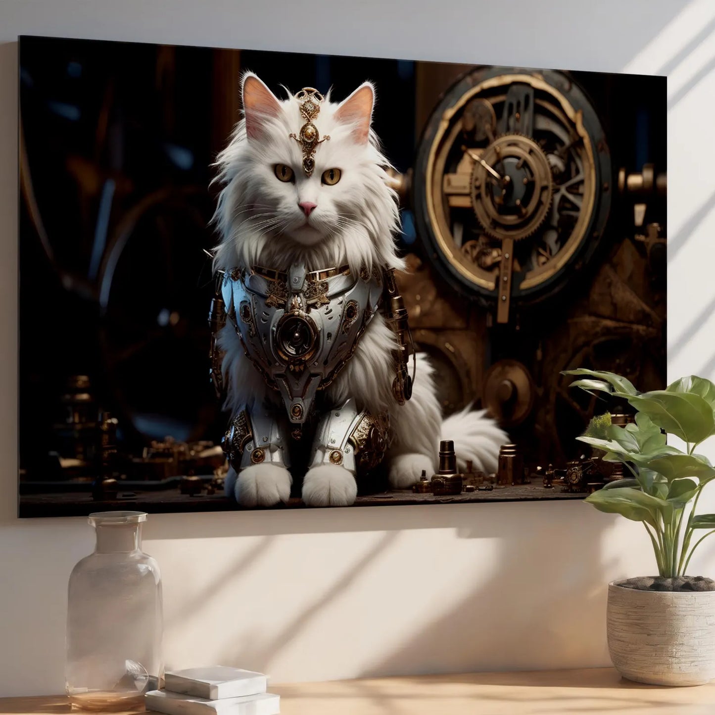 Futuristic Cat Glass Wall Art