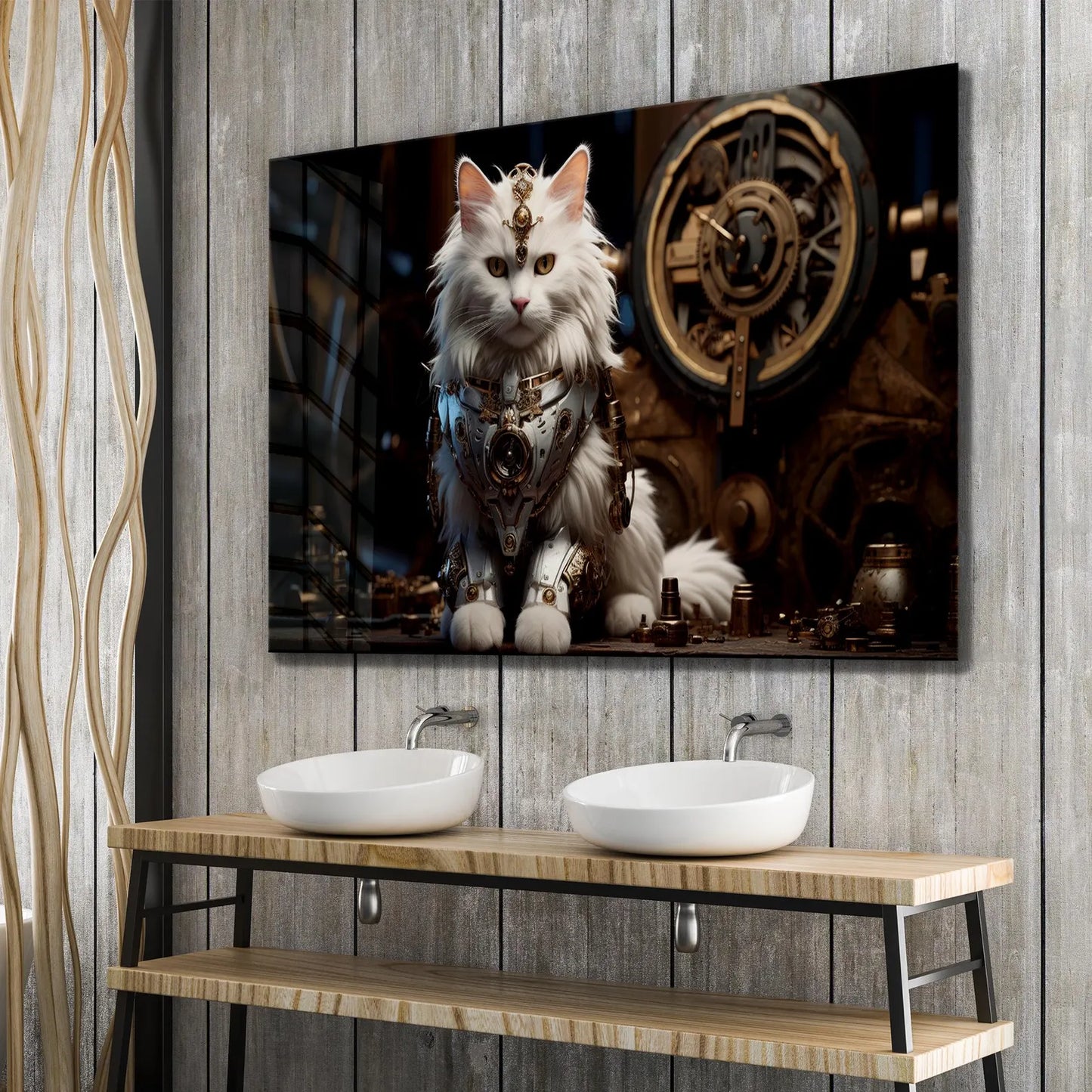 Futuristic Cat Glass Wall Art