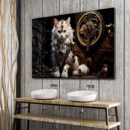 Futuristic Cat Glass Wall Art
