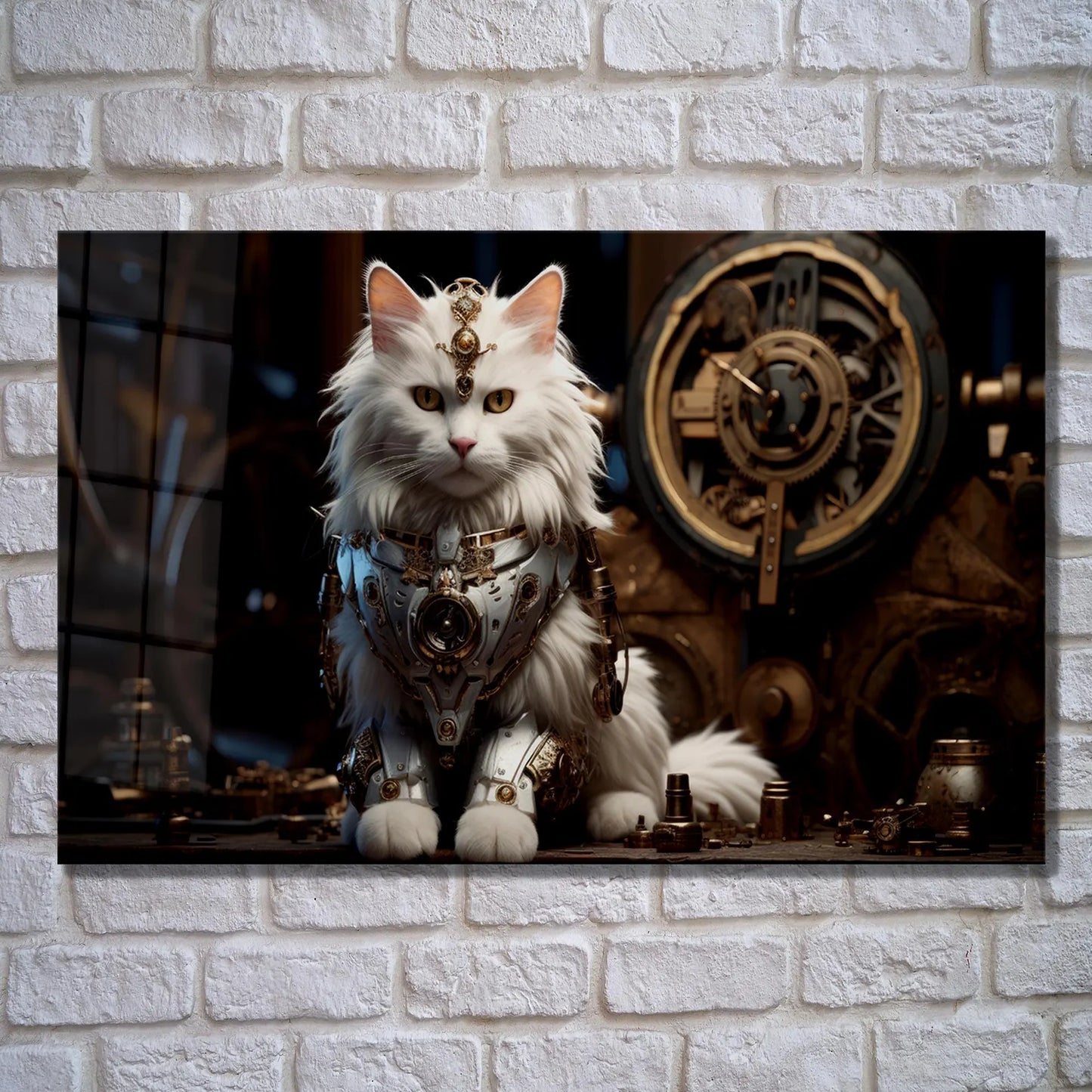 Futuristic Cat Glass Wall Art