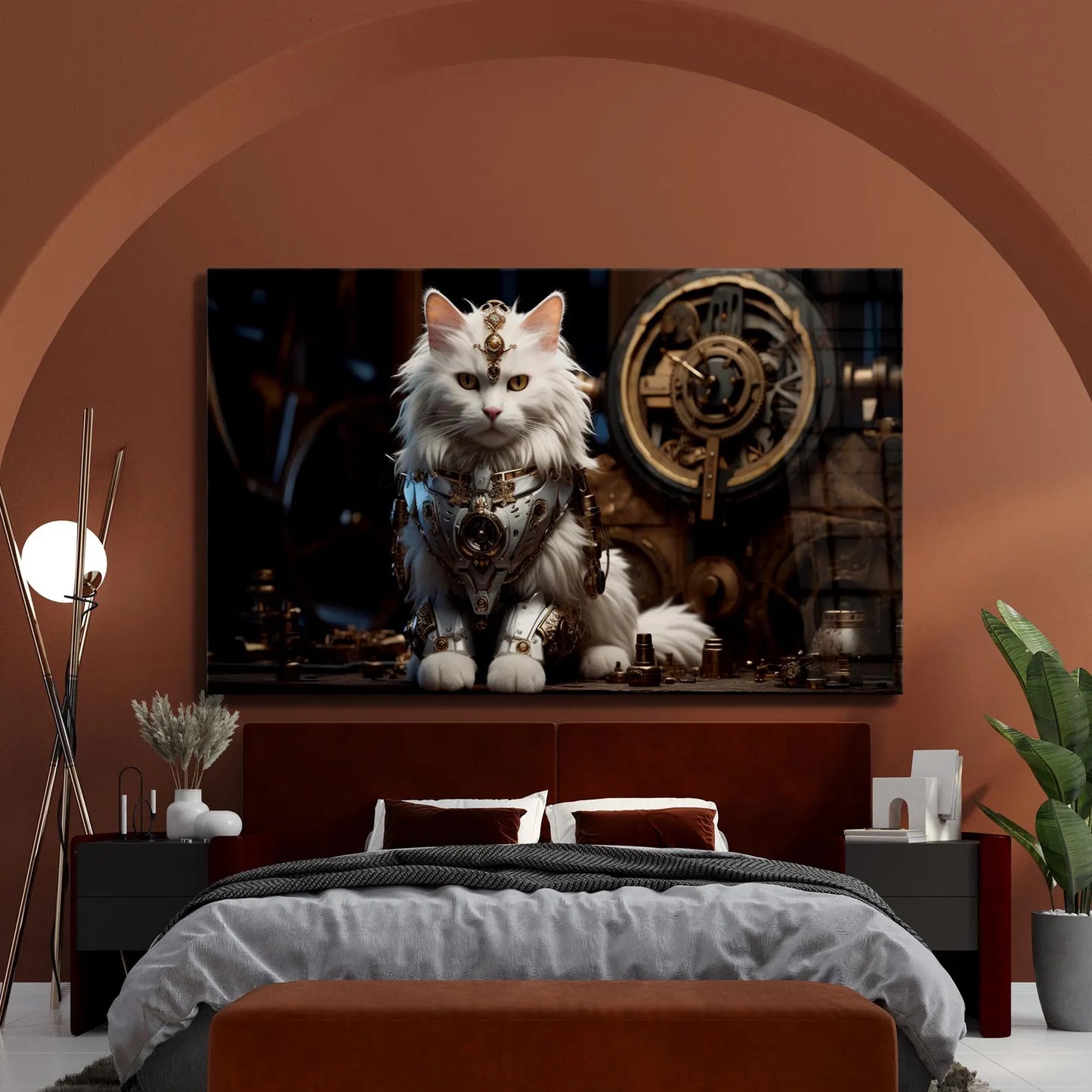 Futuristic Cat Glass Wall Art