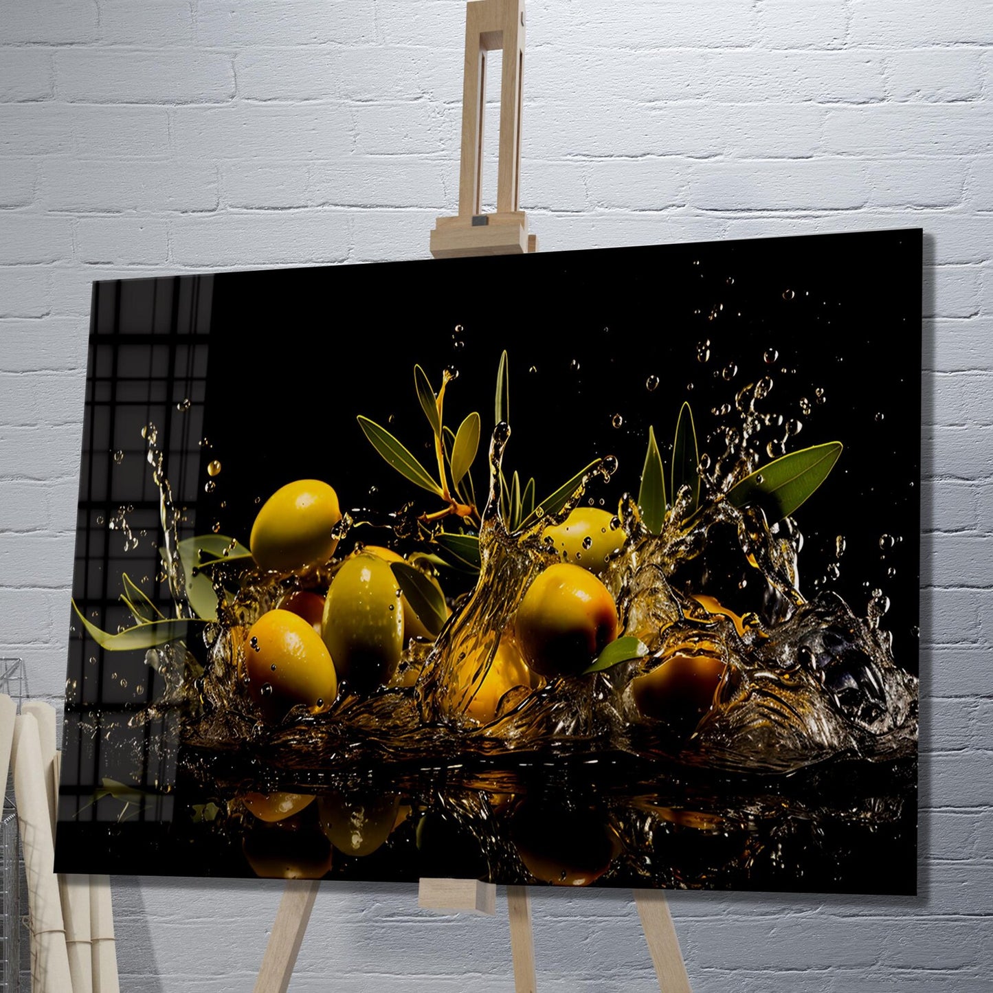 Olive Oil Splash Glass Wall Art