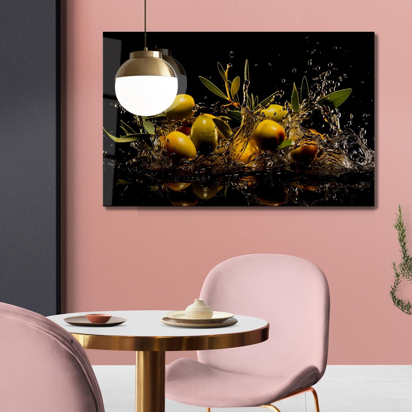 Olive Oil Splash Glass Wall Art