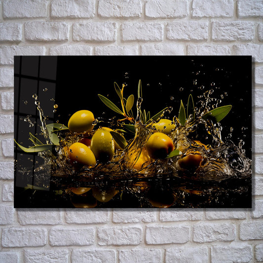 Olive Oil Splash Glass Wall Art