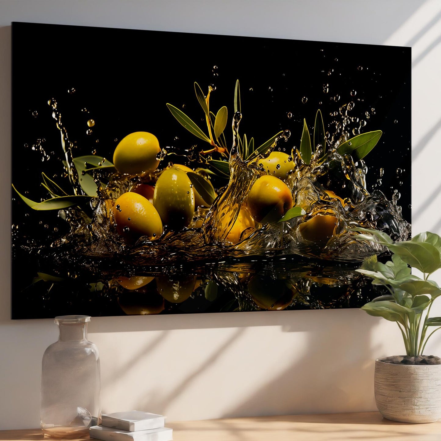 Olive Oil Splash Glass Wall Art