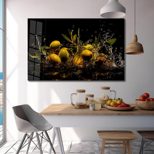 Olive Oil Splash Glass Wall Art