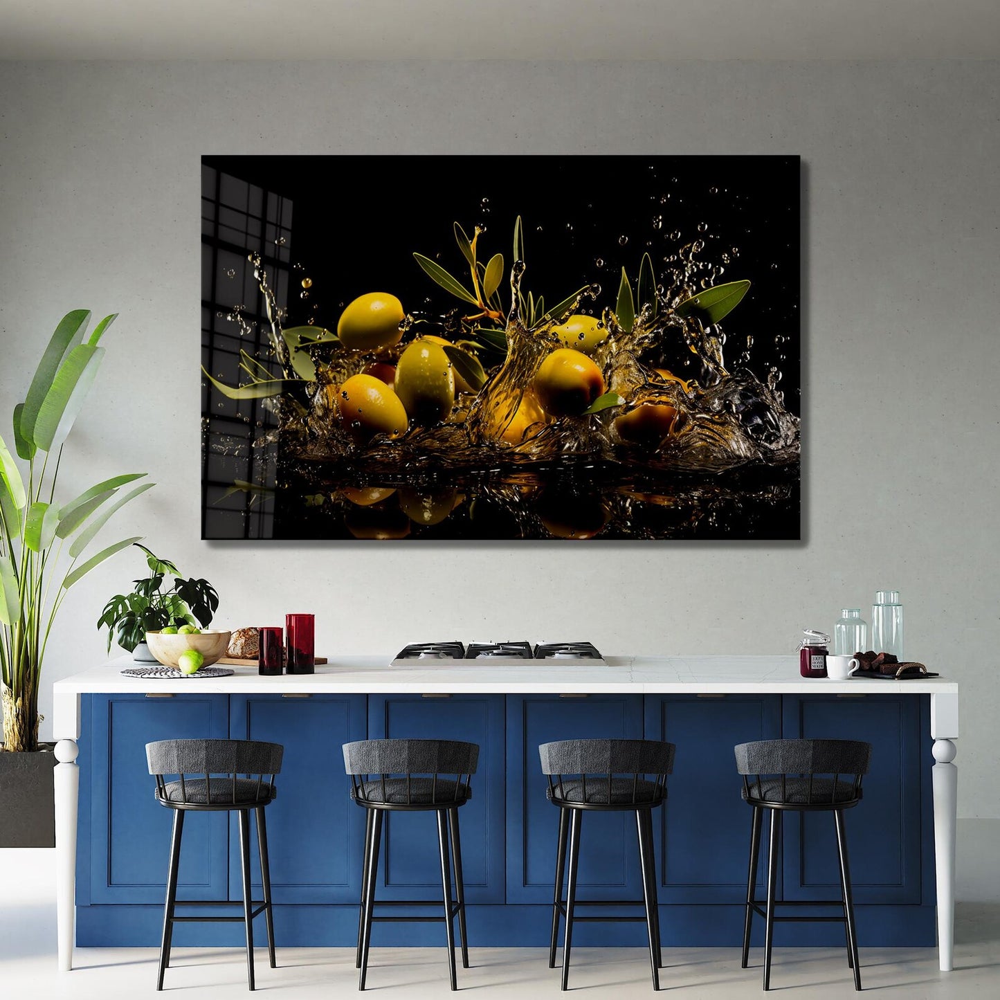 Olive Oil Splash Glass Wall Art