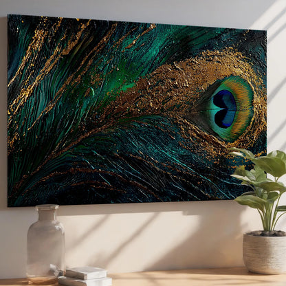 Plume de Paon Tableau en Verre Trempé