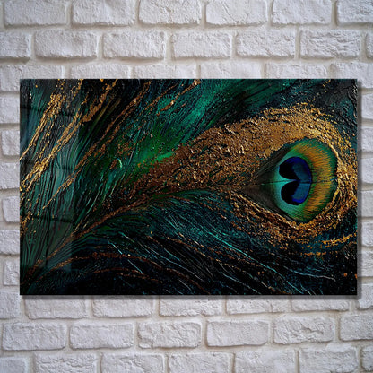 Plume de Paon Tableau en Verre Trempé