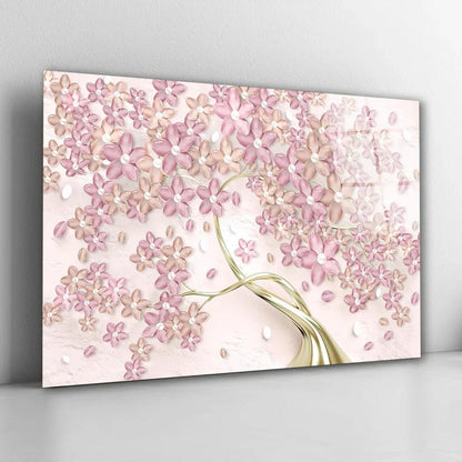 Pink Tree Glass Wall Art - LUXARTDECO