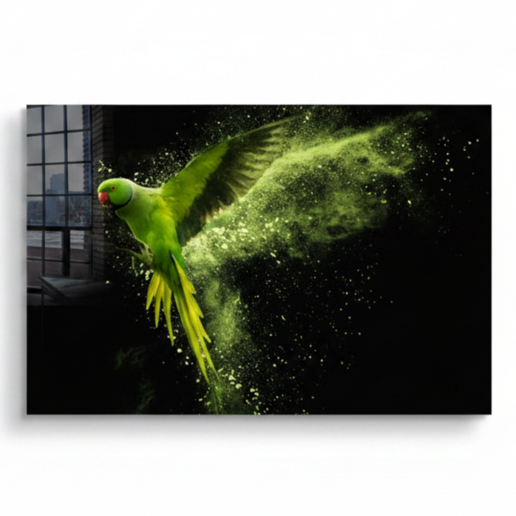 Luminious Parrot Glass Wall Art