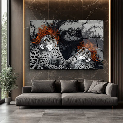 Un Couple de Léopards Tableau en Verre Trempé