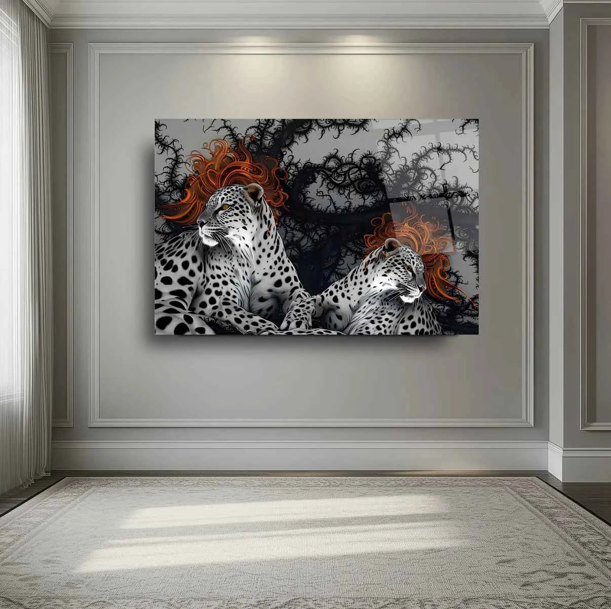 Leopards Couple Glass Wall Art
