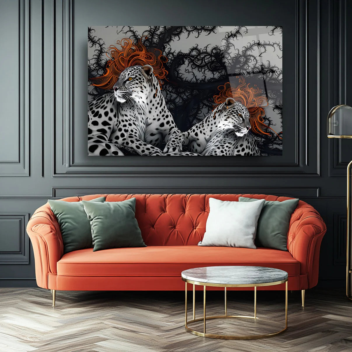 Un Couple de Léopards Tableau en Verre Trempé