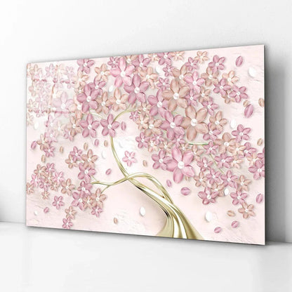 Pink Tree Glass Wall Art - LUXARTDECO