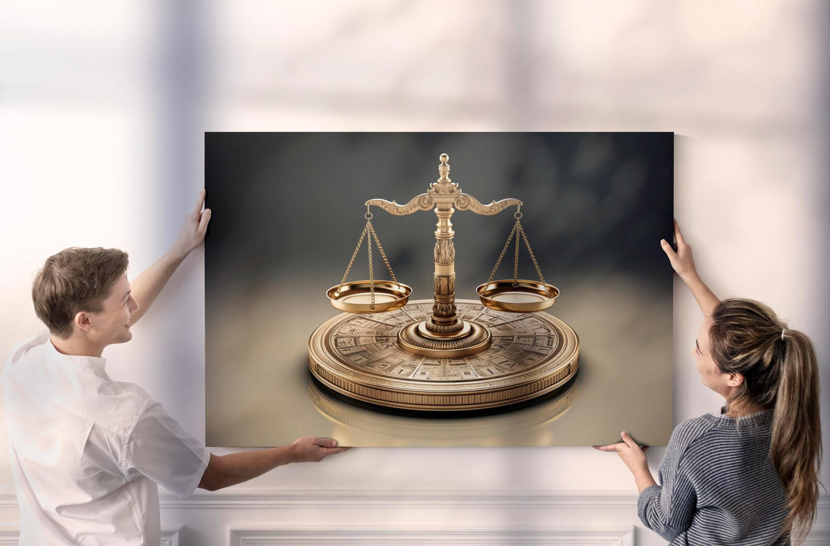 La Balance Dorée de la Justice Tableau en Verre Trempé
