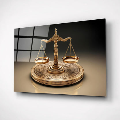 La Balance Dorée de la Justice Tableau en Verre Trempé