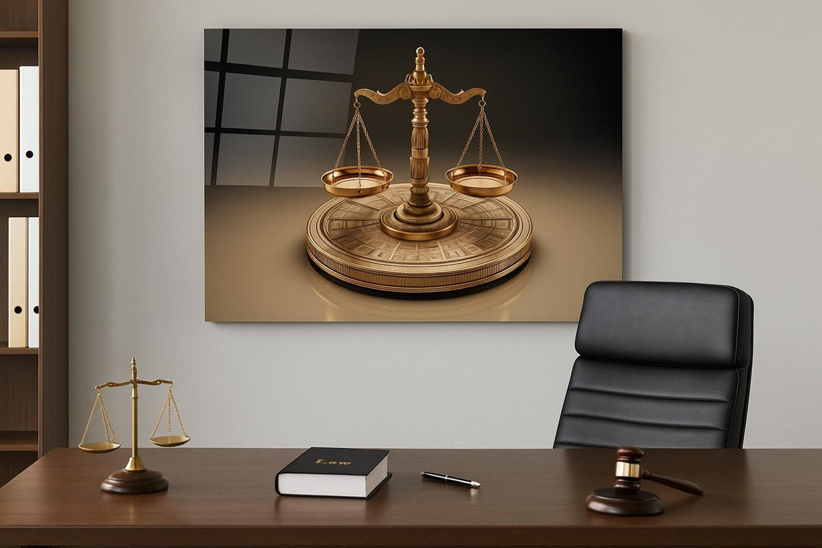 La Balance Dorée de la Justice Tableau en Verre Trempé