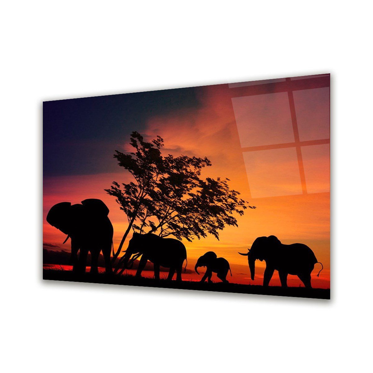Elephant Family Glass Wall Art