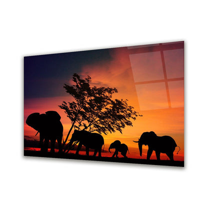 Elephant Family Glass Wall Art
