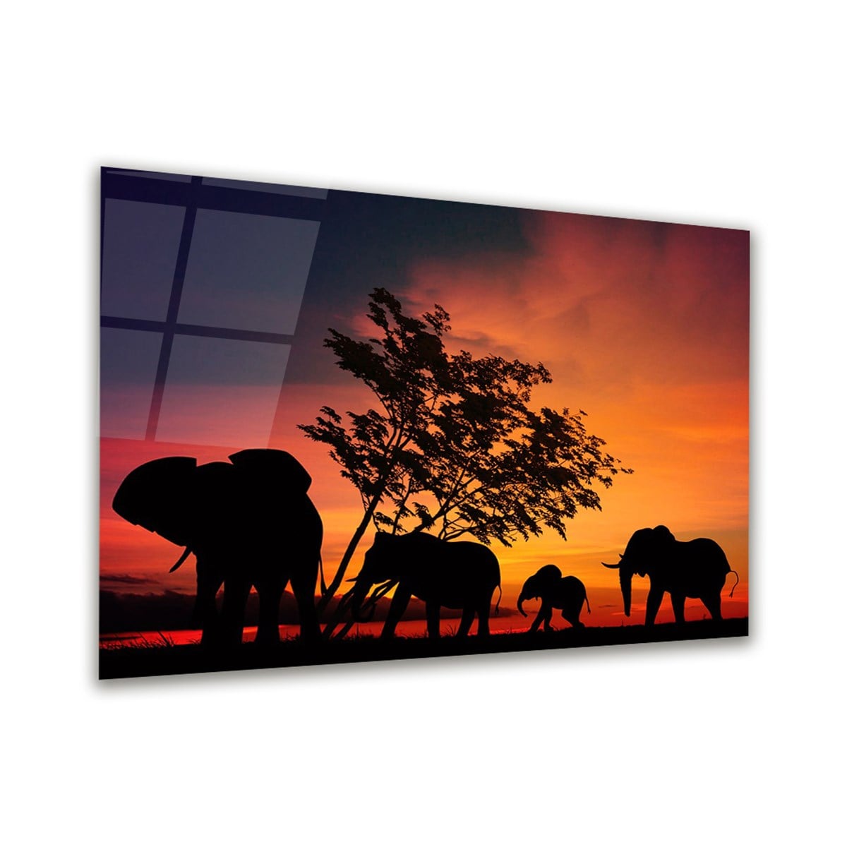 Elephant Family Glass Wall Art