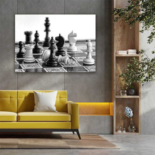 Black & White Chess Glass Wall Art