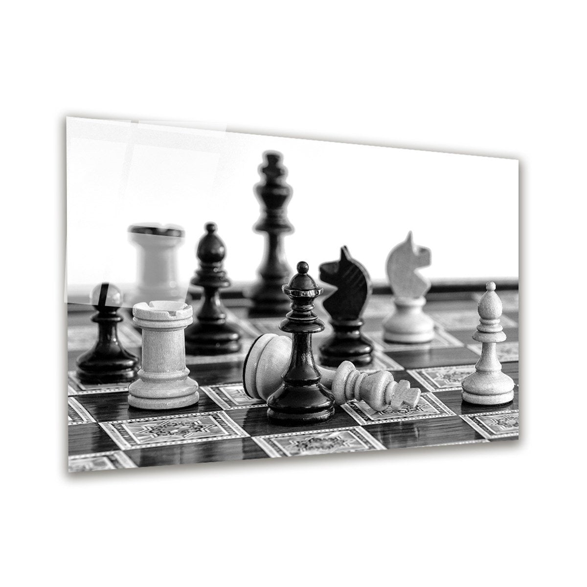 Scacchi in Bianco e Nero Quadro in Vetro Temperato