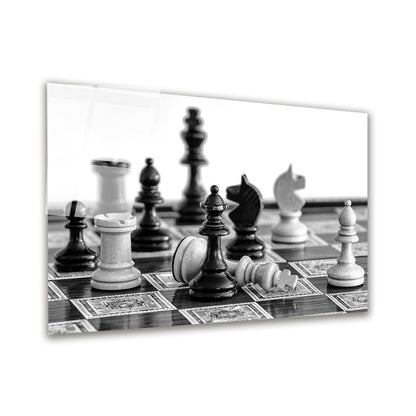 Scacchi in Bianco e Nero Quadro in Vetro Temperato
