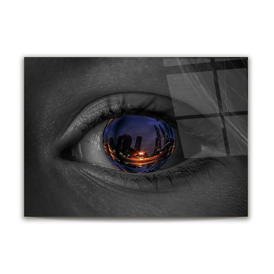 Blue Eye City Lights Glass Wall Art