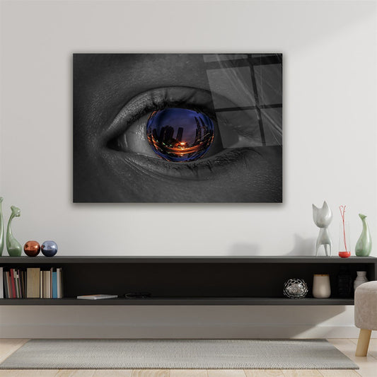 Blue Eye City Lights Glass Wall Art
