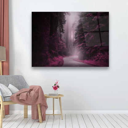 Misty Purple Forest Glass Wall Art