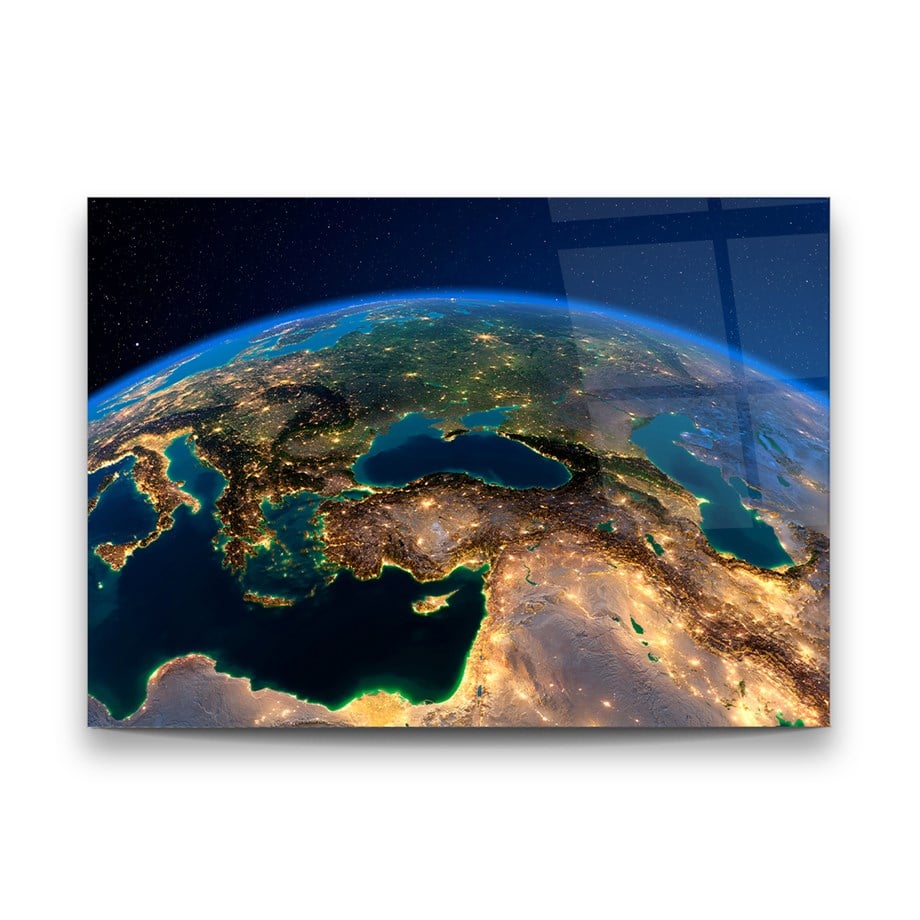 Earth at Night Glass Wall Art