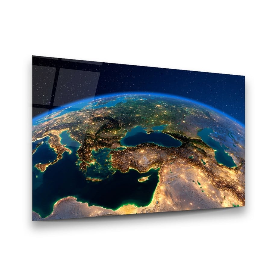 Earth at Night Glass Wall Art