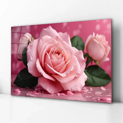 Pink Rose Glass Wall Art - LUXARTDECO