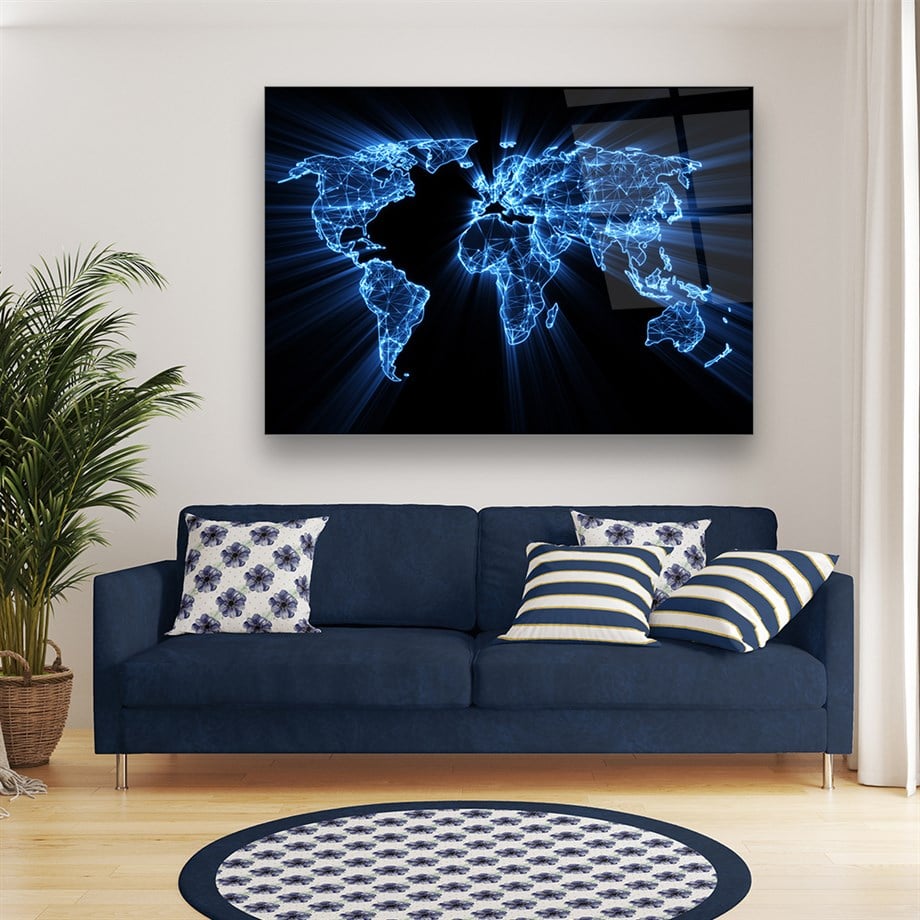 Digital World Map Glass Wall Art