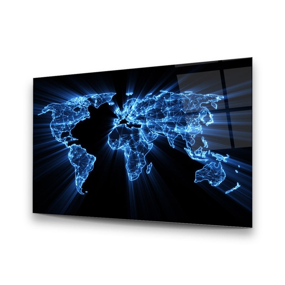 Digital World Map Glass Wall Art