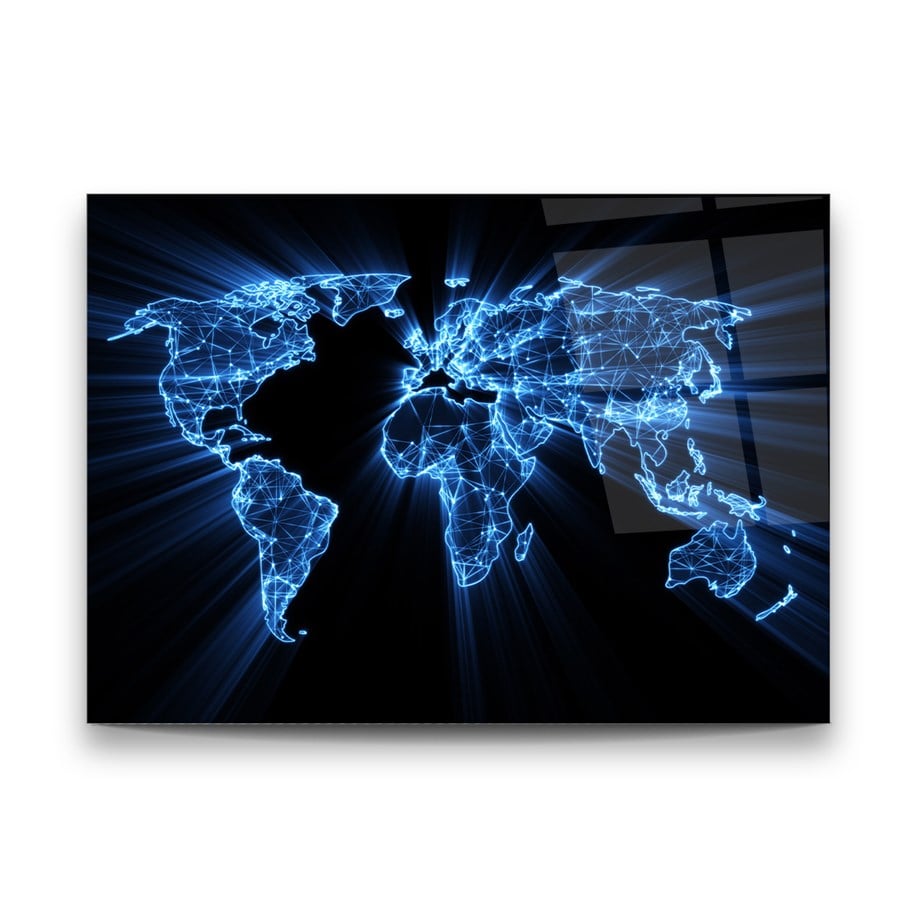 Digital World Map Glass Wall Art