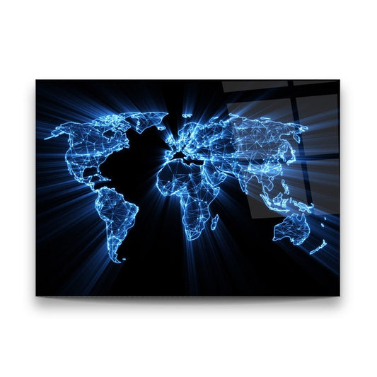 Digital World Map Glass Wall Art